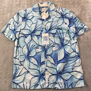ROWM Shirt Artist Series Mens Small Blue‎ Lillies Beach Vacation Resort Swim